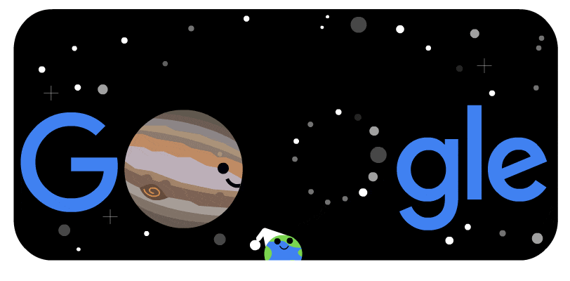 animação (google doodle) para a grande conjunção do solstício de verão em 2020
