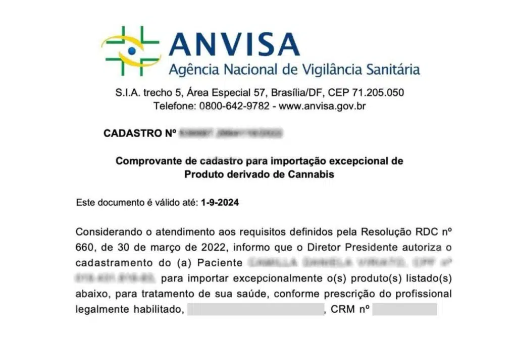 Exemplo autorização de importação de canabidiol da ANVISA
